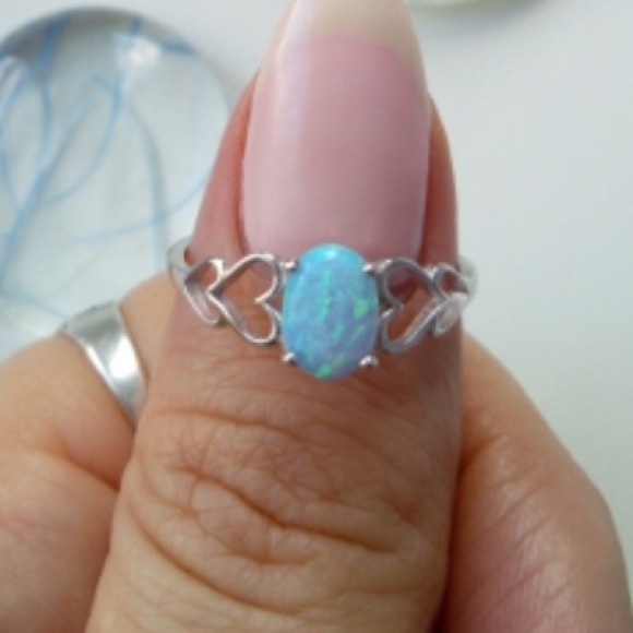 SOLD OUT — 925 Silver Blue Opal and Hearts Ring - Picture 6 of 8